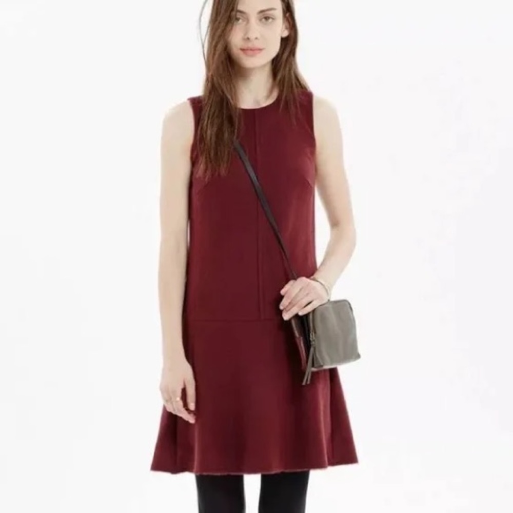 Madewell foyer drop waist burgundy wool dress